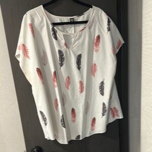 SHEIN Pink and White V-Neck Blouse Short Sleeve Relaxed Fit